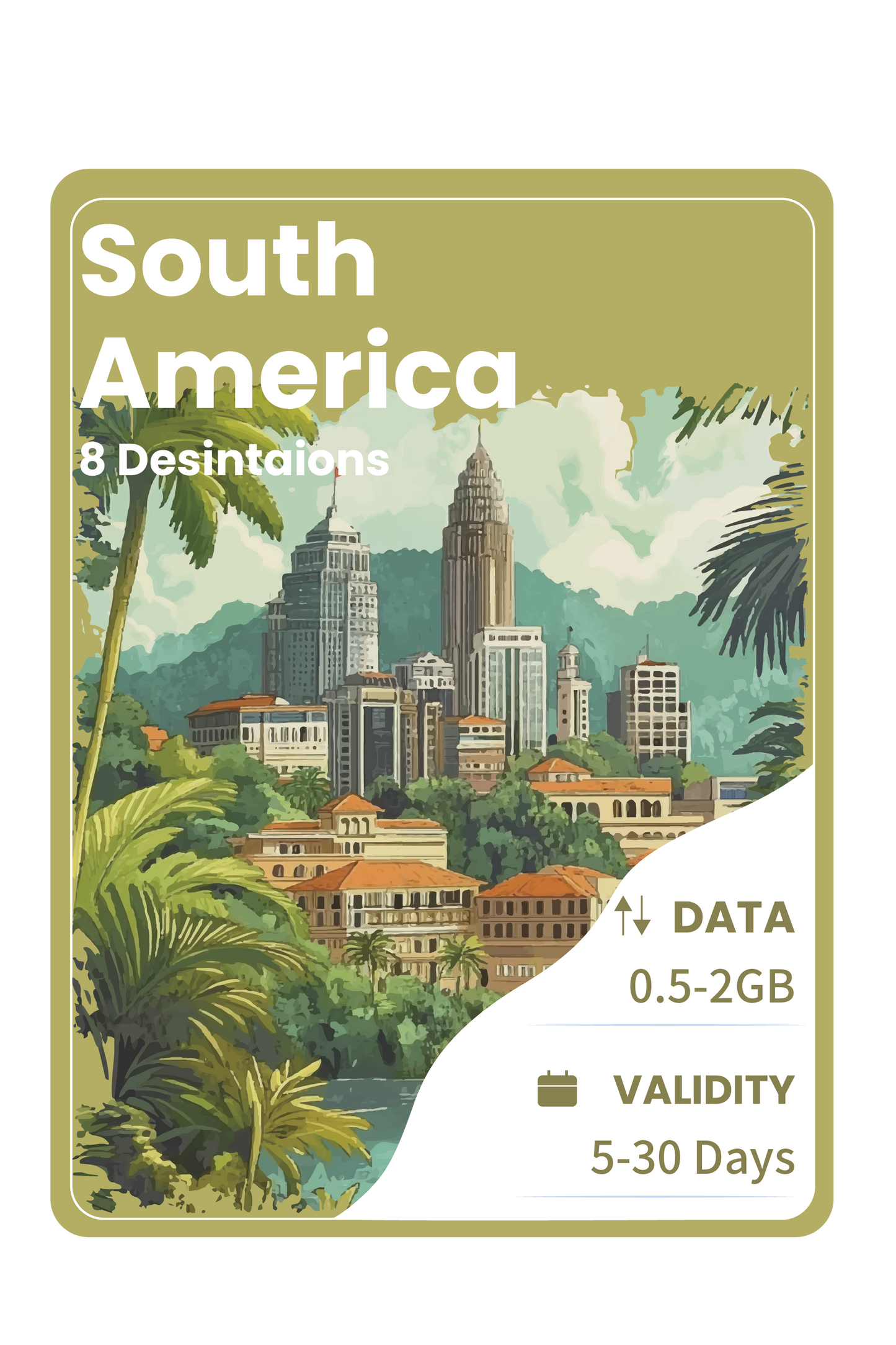 South America eSIM 8 Desintaions Unlimited Data