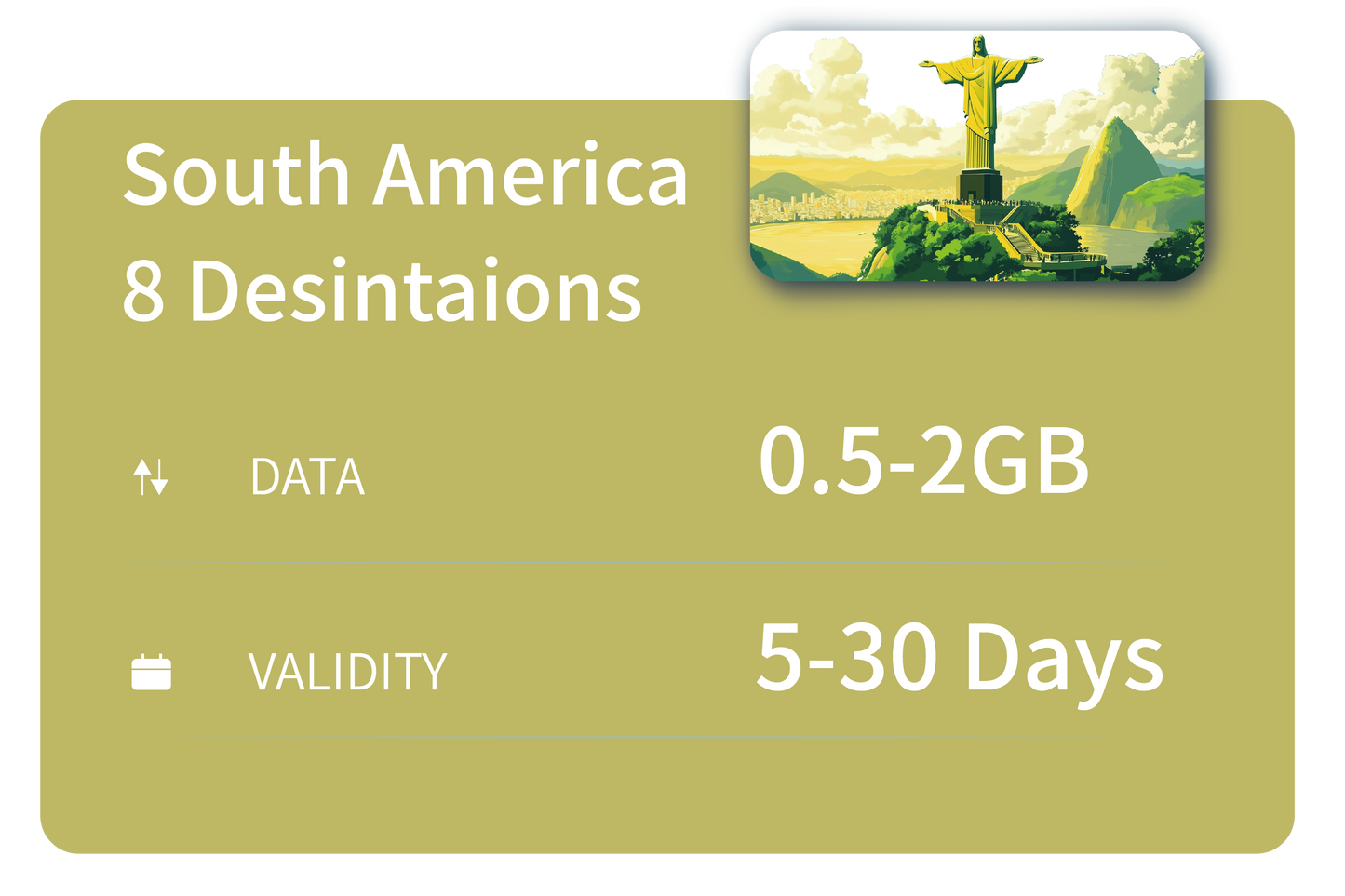 South America 8 Desintaions Unlimited Data