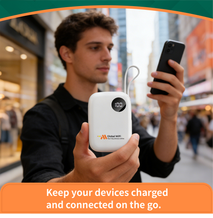 Portable Travel WiFi Router with 1GB Monthly Free Global Data | Pocket WiFi Hotspot, No SIM Card Needed,Covers 180+ Countries, Connects 10 Devices, with 6000mAh Power Bank Wireless Device