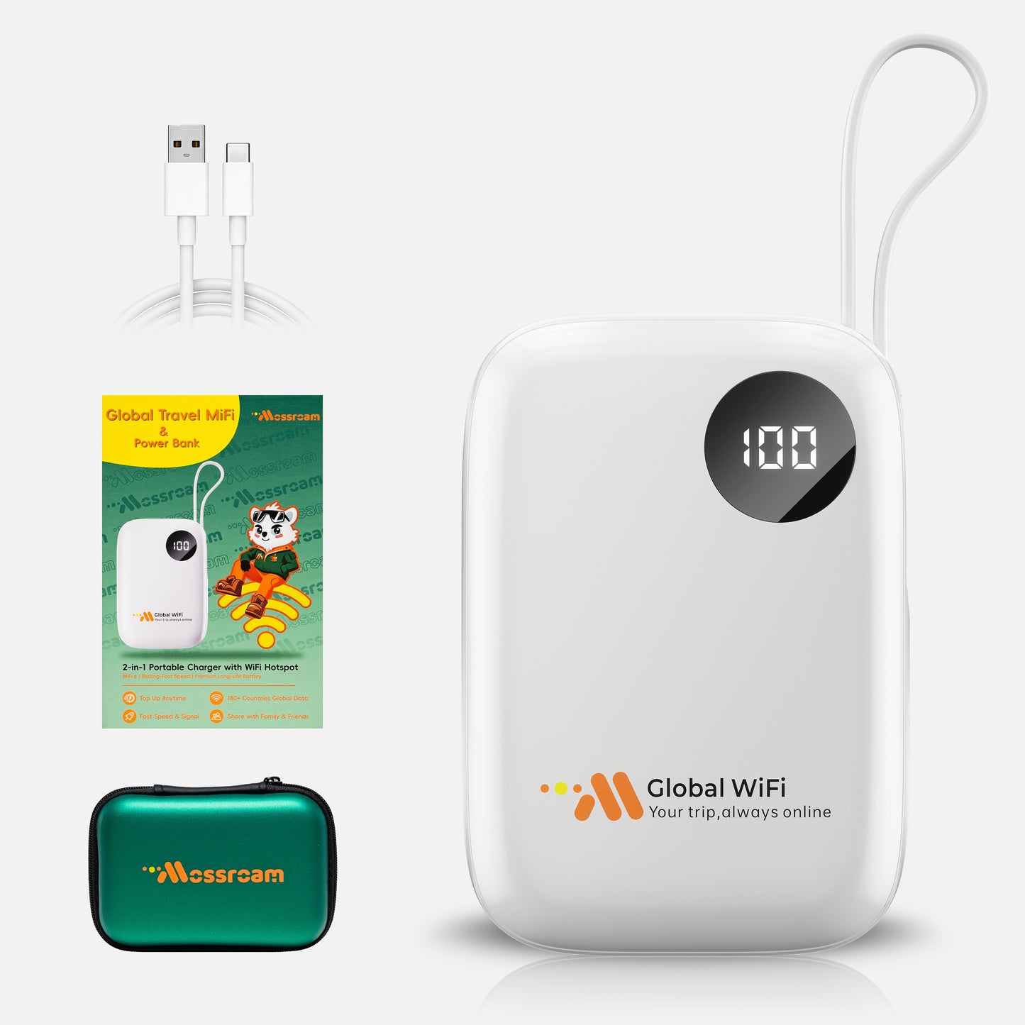 Portable Travel WiFi Router with 1GB Monthly Free Global Data | Pocket WiFi Hotspot, No SIM Card Needed,Covers 180+ Countries, Connects 10 Devices, with 6000mAh Power Bank Wireless Device